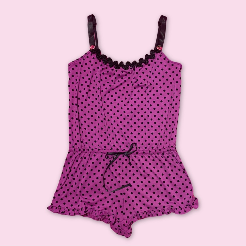 BETSEY JOHNSON purple polka dot ruffled romper!!💜